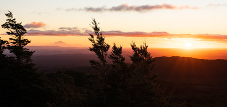 View of Mount Taranaki from Mount Ruapehu at dusk