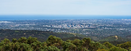A far view of Adelaide from Cleland National Park, South Australiaの写真素材