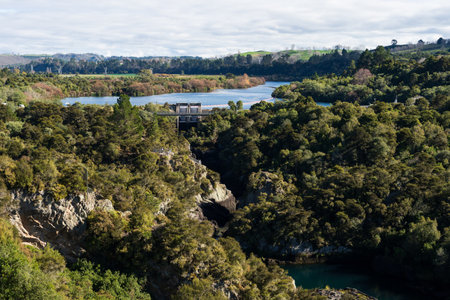 The Aratiatia Dam near Taupo, Waikato, New Zealandの写真素材