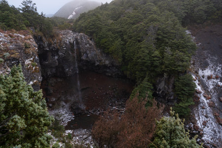 Mangawhero Falls on Mt Ruapehu, New Zealandの写真素材