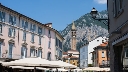 Lecco, a city on the southeastern shore of Lake Como, in northern Italyの写真素材