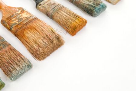 Paint brushes on an angle isolated over whiteの写真素材