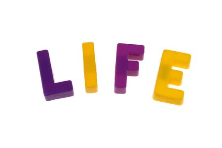 toy magnetic letters that spell the word  lifeの写真素材