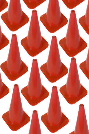 a group of orange traffic cones in a pattern over white                                の写真素材
