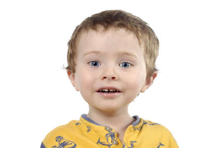 attractive young boy up-close isolated over a white background                                