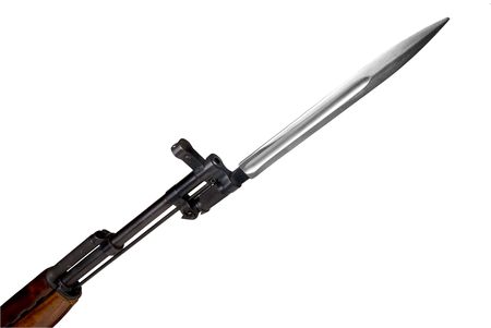 Russian Machine gun barrel with bayonet isolated over a white background