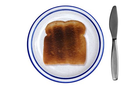 knife with a plate of toast over a white background