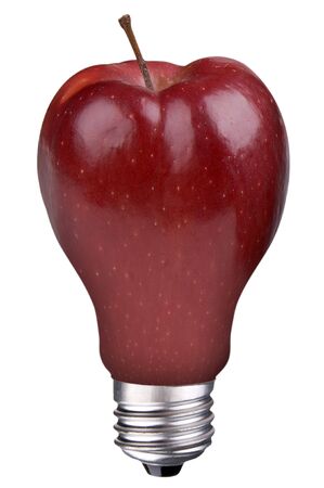 incandescent lightbulb with apple inside isolated over white の写真素材