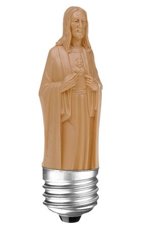 Plastic Jesus lightbulb isolated over a white backgroundの写真素材