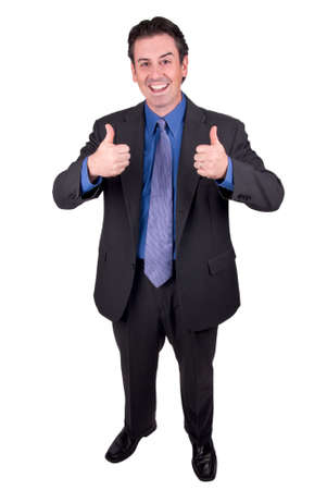 Businessman with thumbs up isolated over a white backgroundの写真素材