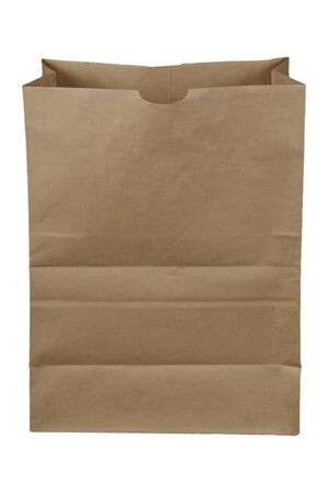 Brown paper bag isolated over a white bachgroundの写真素材
