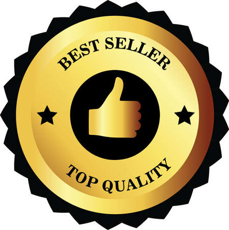 Golden label of best seller and top quality with tumb up. suitable advertising and for business purposesのイラスト素材