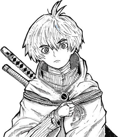 A warrior who is ready to fight with sword and coat. vector illustration of an original character with manga styleのイラスト素材