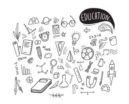 vector illustration of doodle stuff. suitable for back to school campaign, icon, poster, etcのイラスト素材
