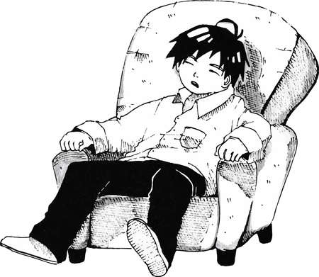 A man who is sleeping on his sofa. vector illustration of an original character with manga styleのイラスト素材