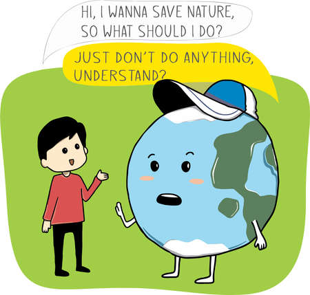 Human and Earth are talking each other with white text boxのイラスト素材