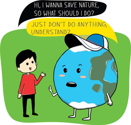 Human and Earth are talking each other with black text boxのイラスト素材