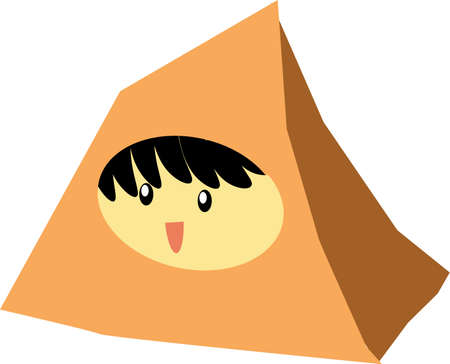 Cartoon style of cute little girl hiding in a paper pyramidのイラスト素材