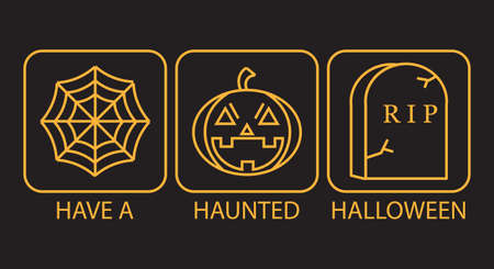Have a haunted Halloween. Vector illustration of web, pumpkin, and tombstone for Halloween celebrationのイラスト素材