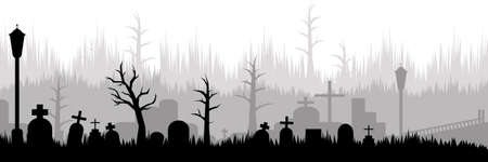 Halloween background with graveyard silhouette and copy space area. Suitable for background, web, poster, card, etcのイラスト素材