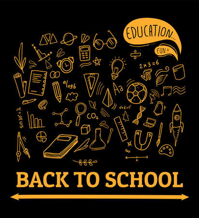 Back to school doodle. Vector illustration for back to school campaign, poster, t shirt, hoodie, book cover, etcのイラスト素材