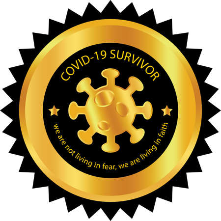 Golden badge or medal of pandemic covid-19 survivor.の写真素材