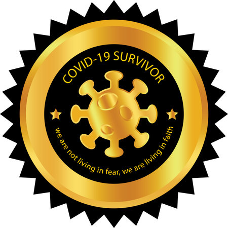 Golden badge or medal of pandemic covid-19 survivor. suitable for award, campaign against covid-19, etcのイラスト素材