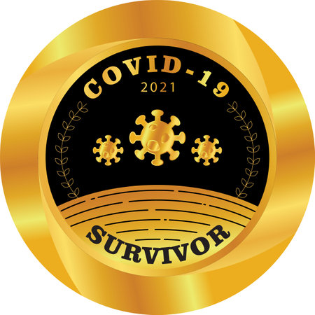Golden badge or medal of pandemic covid-19 survivor.のイラスト素材