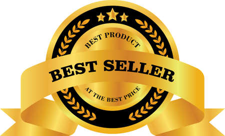 Golden Best Seller stamp or label with golden ribbon. SUitable for business purposeのイラスト素材