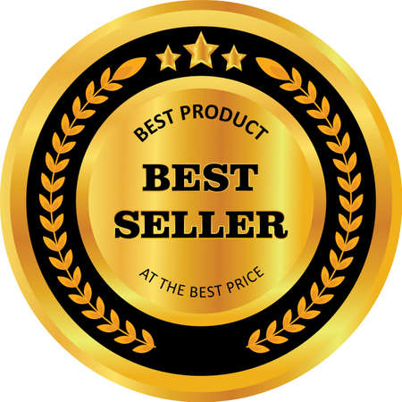 Golden Best Seller stamp and label with golden ribbon. SUitable for business purposeのイラスト素材