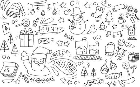 hand drawn christmas icons. suitable for background, card, poster, etcのイラスト素材