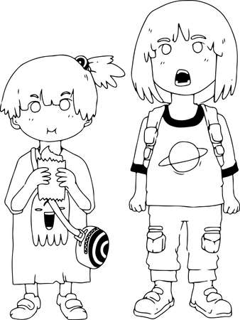 Vector illustration of brother and sister. An original character with manga, anime, and cartoon style. suitable for poster, sticker, coloring book, etcのイラスト素材