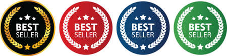 Set of Best Seller labels with four different gradient colors, fold, red, blue, green. Suitable for business purposeのイラスト素材
