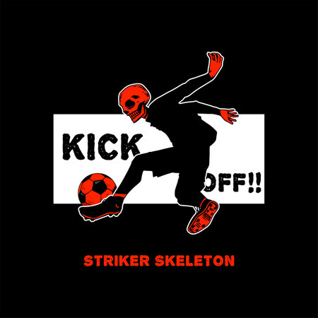 Vector illustration of skeleton playing football. Suitable for t-shirt design, book cover, sticker, poster, etcのイラスト素材