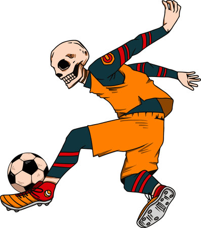Vector illustration of skeleton playing football. Suitable for t-shirt design, book cover, sticker, poster, etcのイラスト素材