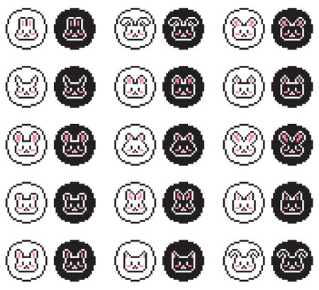 Set of 8-bit pixel icons with cats. Vector illustration.のイラスト素材