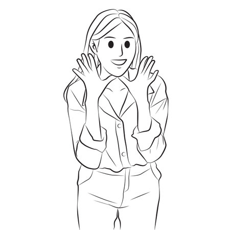Vector illustration of a young businesswoman with hands on her face. woman happy shouting pose cartoon illustrationのイラスト素材