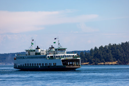 Washington State Ferry Crossing Calm Blue Channelの写真素材