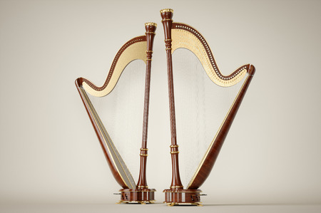 Harp aged on white background. 3d renderの写真素材