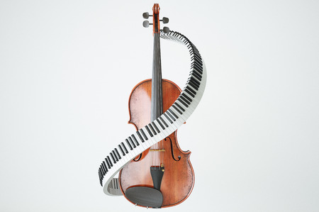 Aged violin and piaone keys concept. High quality 3d renderの写真素材