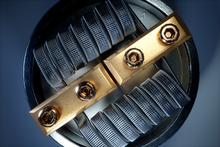 Vaping atomizer with clapton coil. Black backgroundの写真素材