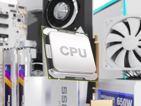 PC hardware components isolated on white. 3d rendering