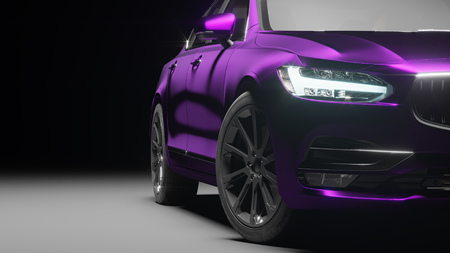 Car wrapped in violet matte chrome film. 3d renderingの写真素材