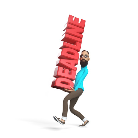 Hipster guy with beard carrying a deadline. 3d renderingの写真素材