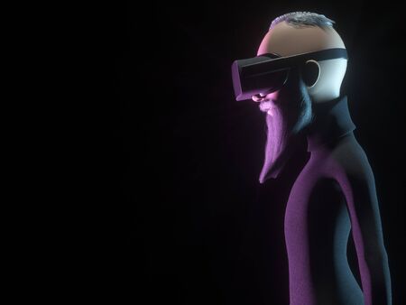 Stylized hipster character in virtual reality helmet or VR glasses 3d rendering