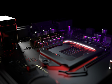 Computer motherboard cpu socket close up . 3d rendering
