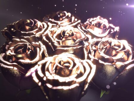 Gold black flower rose on a black background . 3d renderの写真素材