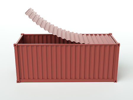 Red cargo container with opened roof on white background. 3D renderingの写真素材