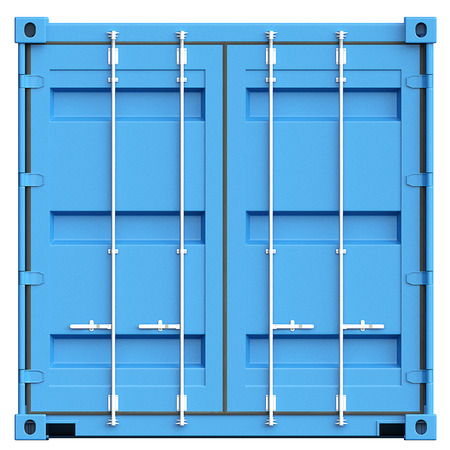 Blue cargo container on white background. 3D rendering