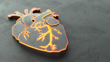 Abstract Flat heart on the stone surface concept. Medical or surgeon copy space web site slider template. 3d illustrationの写真素材